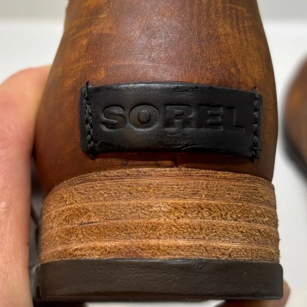 Sorel Major Pull On Mid-Calf Boots Womens 6.5 Brown Leather Moto Buckle Riding